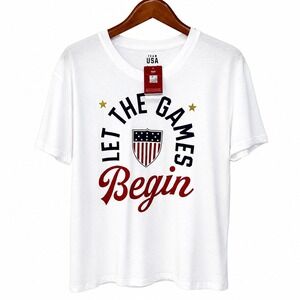 Team USA Let The Games Begin Graphic T-Shirt White Olympic Shield S 01FJ-0042